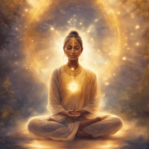 a woman is sitting in a lotus position with her eyes closed