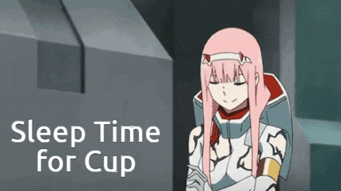 a picture of a girl with the words sleep time for cup