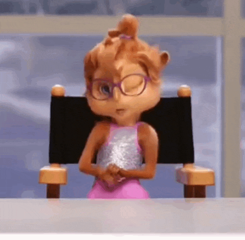 a cartoon alvin and the chipmunks character is sitting in a chair with her eyes closed .