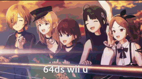 a group of anime girls standing next to each other with 64ds wii u written in the corner