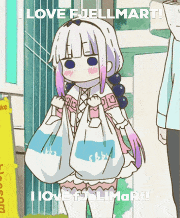 a cartoon of a girl carrying a bag that says i love fullmart