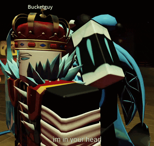 a cartoon character with a crown on his head and the name bucketguy