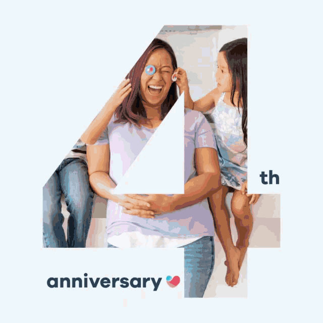 a picture of a woman and a child with the number 4 in the background
