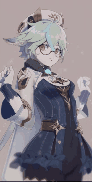 a drawing of a girl wearing glasses and a white hat