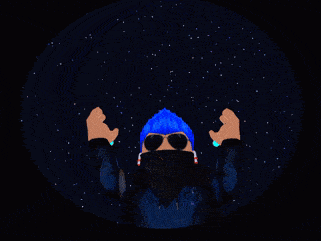 a person with blue hair is holding a blue object
