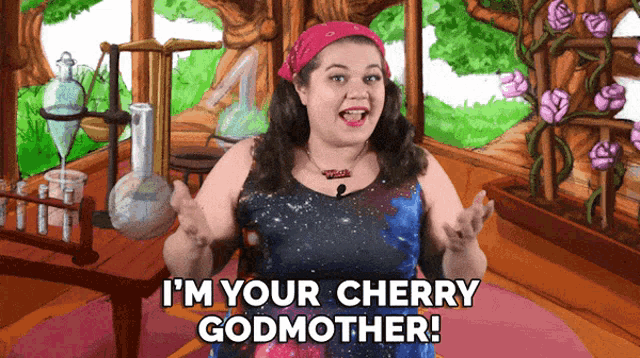 a woman says i 'm your cherry godmother in a cartoon