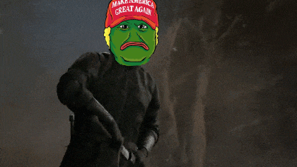 a cartoon character with a make america great again hat