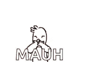 a black and white drawing of a person surrounded by red hearts and the word mauh
