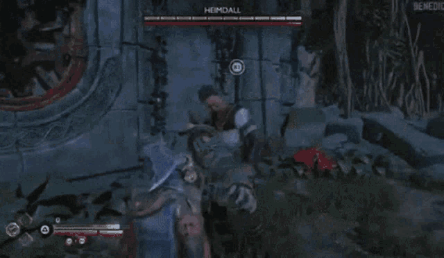 a video game character named hemdall is being attacked