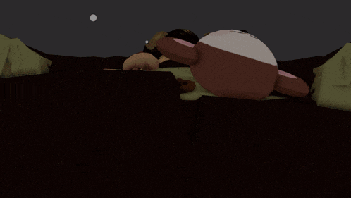 a cartoon character is laying down with a stuffed animal