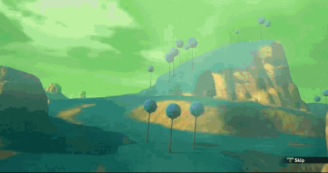 a screen shot of a video game with a skip button in the corner