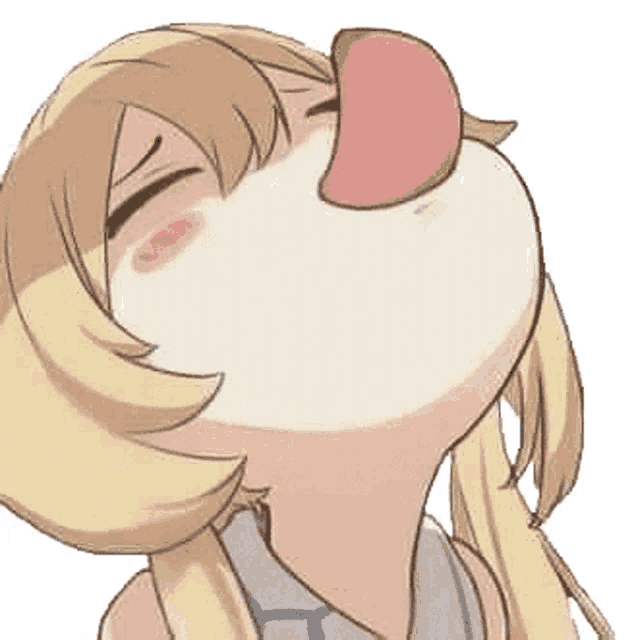 a close up of a cartoon girl with her tongue sticking out .