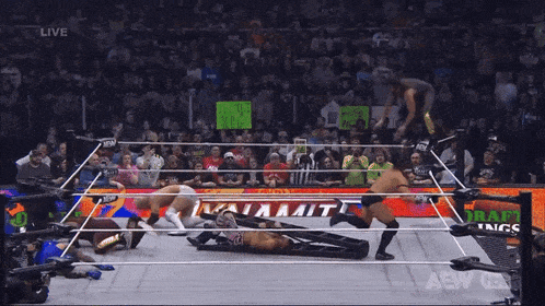 a wrestling match is being shown live on a aew channel