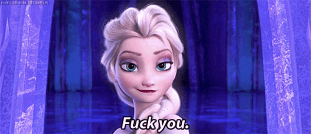 a cartoon of elsa from frozen saying fuck you