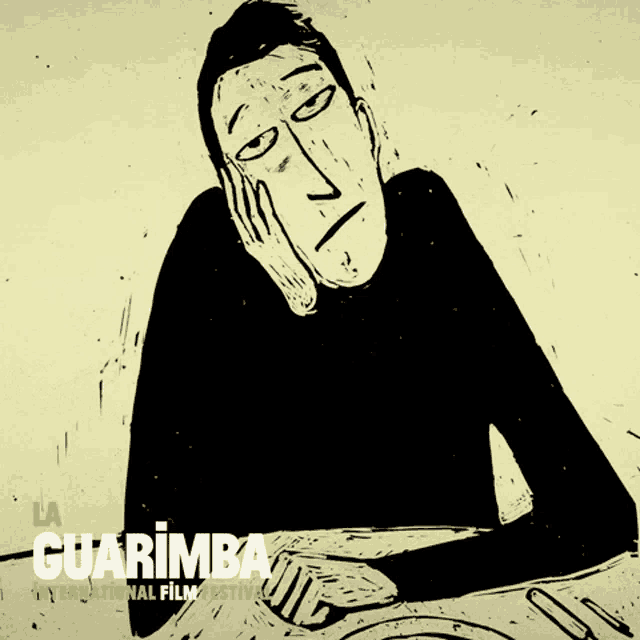 a poster for the guarimba international film festival shows a man with his hand on his face