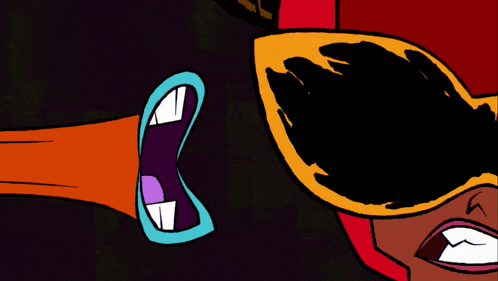 a cartoon character with horns is brushing his teeth with a spoon