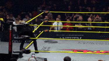 a wrestler in a ring with a sign that says tna on it