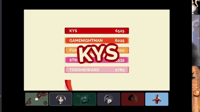 a screenshot of a video game that says kys on it