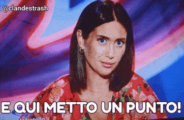 a picture of a woman with the words e qui metto un punto