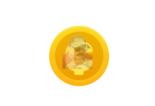 a picture of a man with a hat and sunglasses is behind a yellow circle