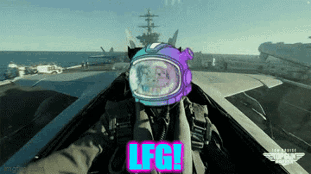 a person in a fighter jet with a helmet that says lfc on it