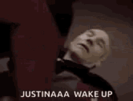a man laying on the floor with the words justinaaa wake up written on the bottom