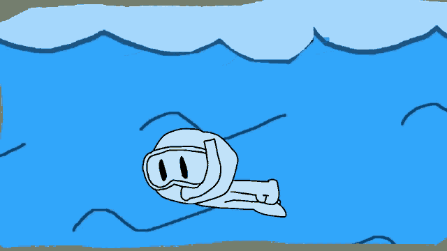 a cartoon drawing of a person swimming in the water
