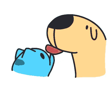a cartoon of a dog licking a blue cat