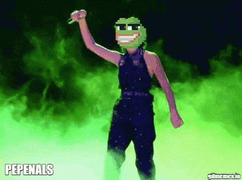 a pixelated image of a person with a frog face and the words pepenals written on the bottom