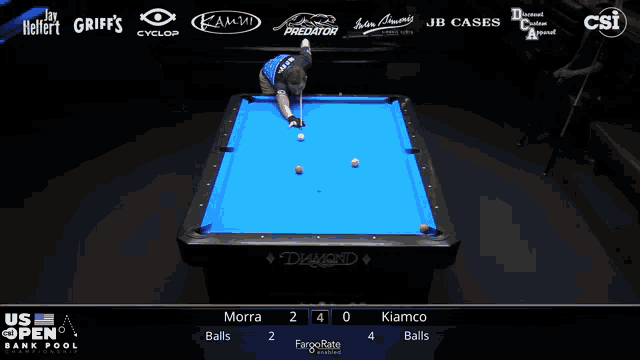 a pool table with a blue cloth and the word diamond on it
