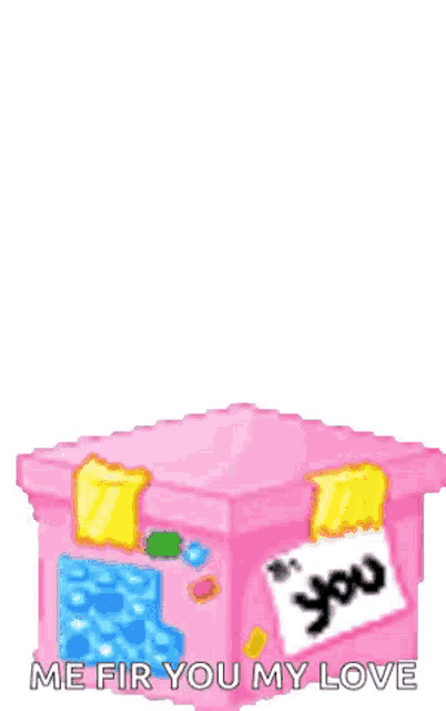 garfield is holding a pink box with a card that says you