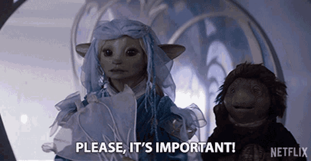 a netflix advertisement shows two dolls standing next to each other and the words please it 's important