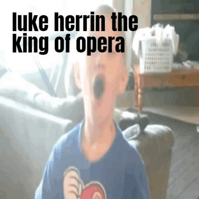 a blurry picture of a child with the words luke herrin the king of opera written above him