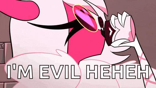 a cartoon character is wearing sunglasses and says `` i 'm evil he he he '' .