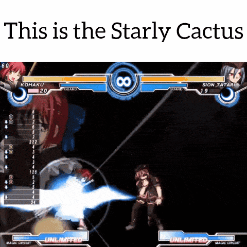 a video game with the words this is the starly cactus on the bottom
