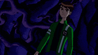 a cartoon character is surrounded by green lights