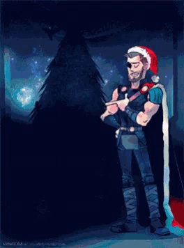 a drawing of thor wearing a santa hat and cape