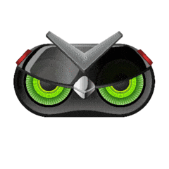 a cartoon owl with red eyes and a triangle on its head