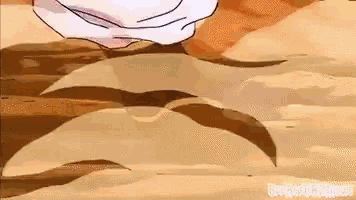 a cartoon character is flying through the air over a sandy beach .