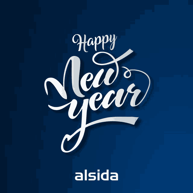 a blue background with happy new year alsida written on it