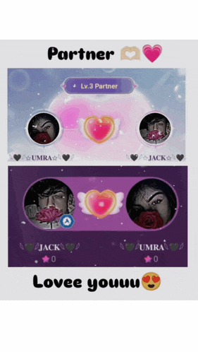 a screenshot of a video game with the words partner and lovee youuu