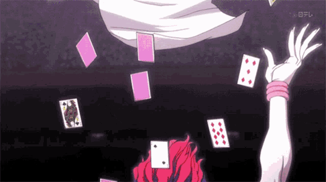 a cartoon of a person throwing playing cards in the air with the letters ntv on the bottom