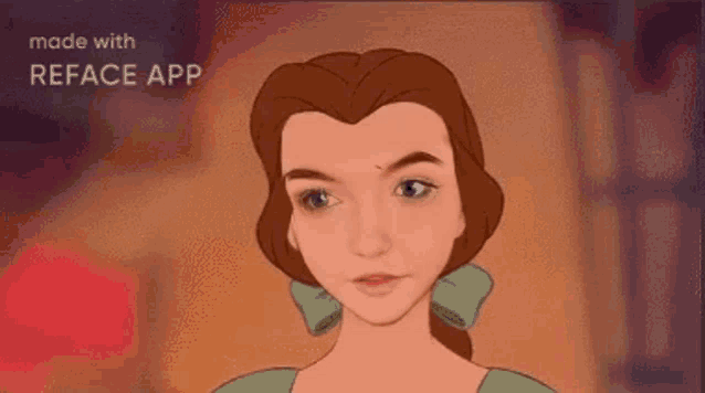 a cartoon of belle from beauty and the beast made with the reface app .