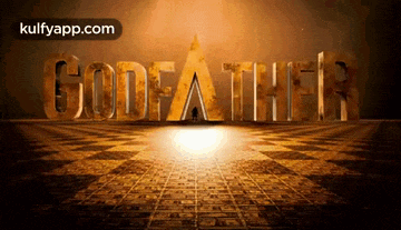a poster for the movie godfather with a man standing in the background
