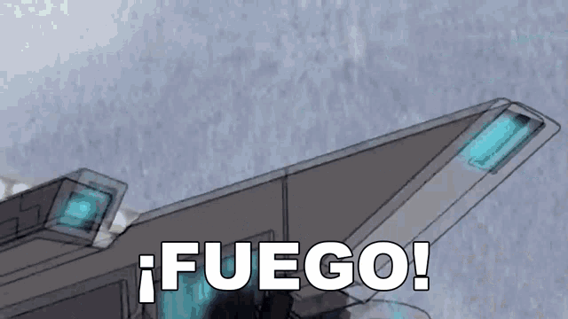 a drawing of a plane with the words fuego written in white