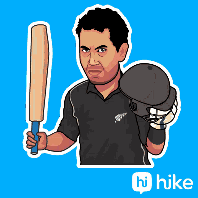 a cartoon of a man holding a bat and a helmet with the words hi hike below him