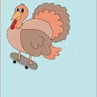 a turkey is riding a skateboard with its wings outstretched