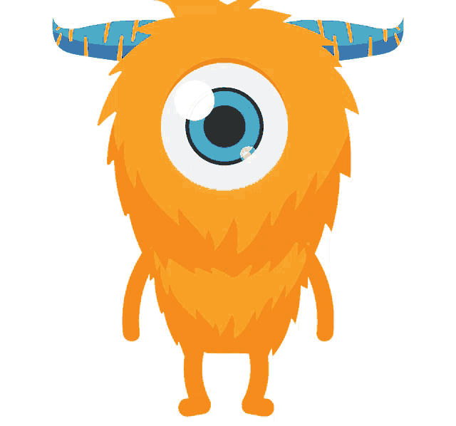 a cartoon monster with blue horns and a single eye