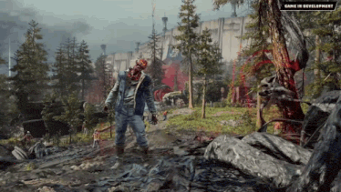 a screenshot of a game in development with a zombie in the background