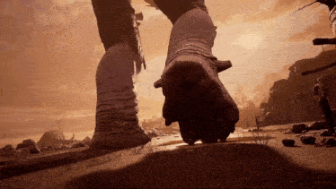 a person 's feet are shown in a video game scene